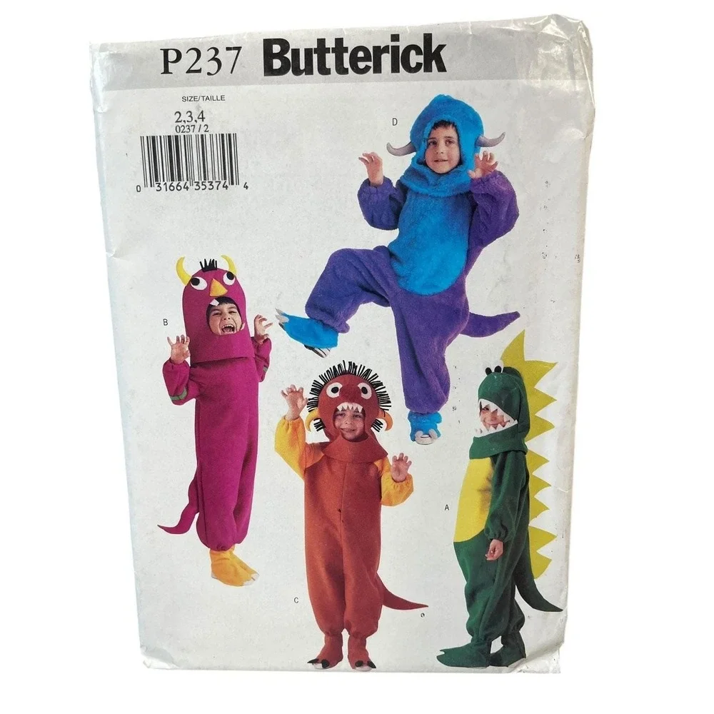 Butterick P237 Children's Jumpsuit Hood Boots Costume Size 2 3 4 Vintage